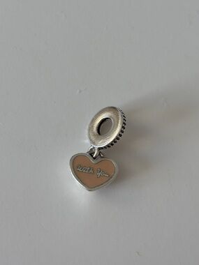 Pandora Silver Heart Dangle Charm with Pink Enamel